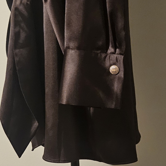 NWT Gianni Bini Avery Long Sleeve Satin Wrap Dress: Chocolate: Size- 10 & 14 - Picture 5 of 15